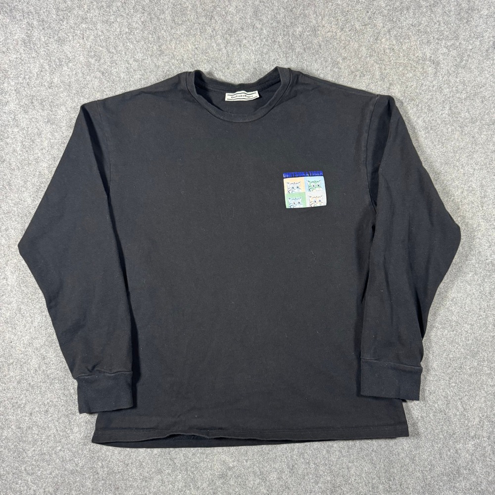 Onitsuka Tiger Shirt Mens L Black Long Sleeve Graphic Cat Print Tee (US Small)